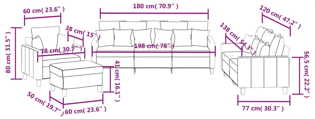 4 pcs conjunto de sofás com almofadas tecido cor creme