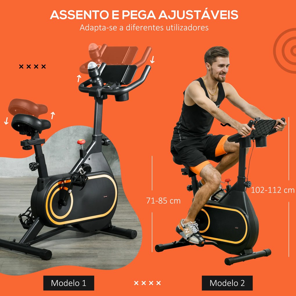 Bicicleta Estática com Ecrã LCD Assento e Guiador Ajustáveis Volante 4 kg e Porta Garrafa  93x48,5x102-112 cm Preto