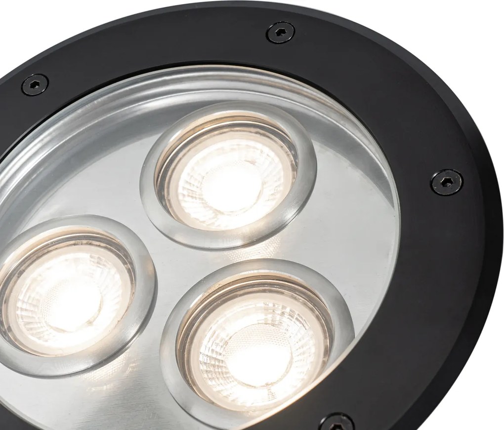Foco de chão moderno preto 3 luzes IP65 - Tribus