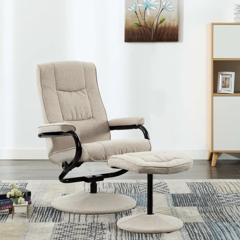 249310 vidaXL Cadeira reclinável com apoio de pés tecido creme