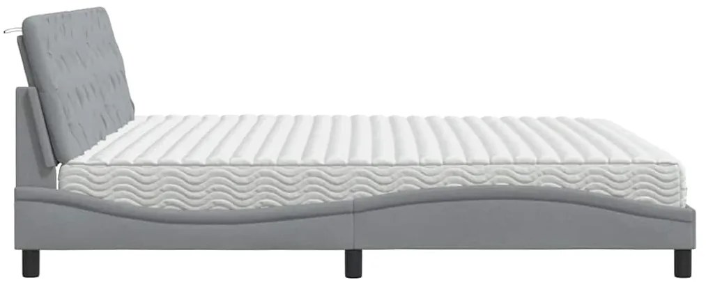 Cama com colchão 200x200 cm tecido cinzento-claro