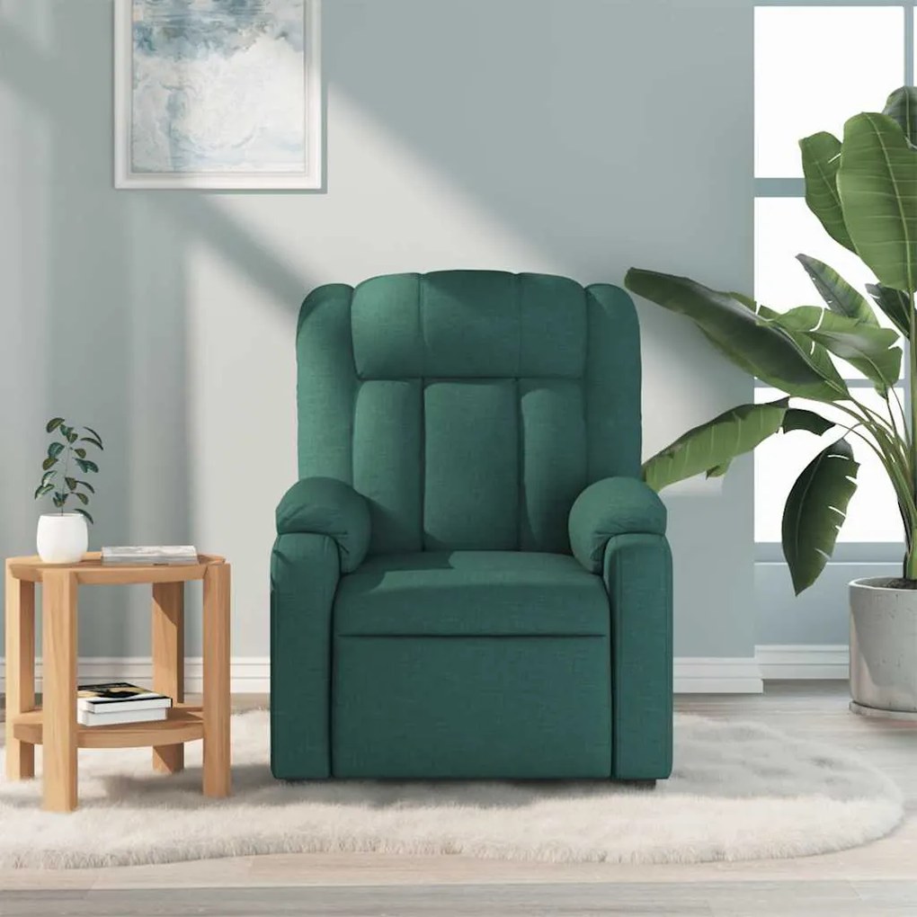 Poltrona de massagens reclinável tecido verde-escuro