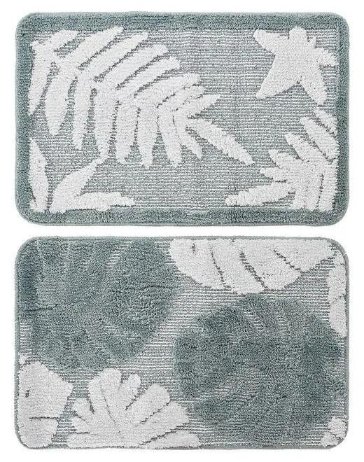 Tapete DKD Home Decor Branco Verde Poliéster Folhas (2 pcs) (70 x 70 x 45 cm)