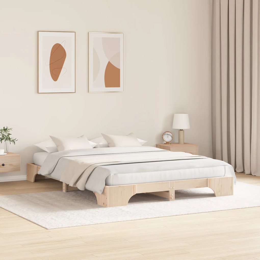 Estrutura de Cama Natural Madeira de Pinho 160 x 200 cm Durável