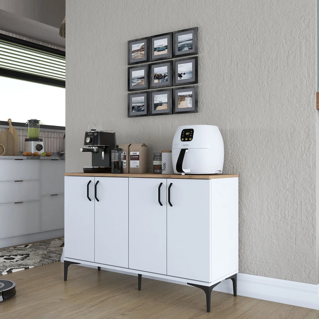 Armário Multiusos JE162 – Branco e Nogal – 120x78,6x40 cm