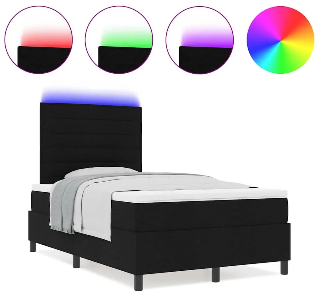 Cama Box com Colchão e Luz LED - Preta 120x190 cm Tecido