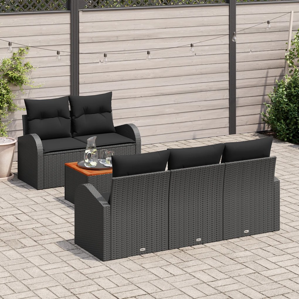 Conjunto de Sofá de Jardim vidaXL de 6 peças com Almofadas Pretas de V