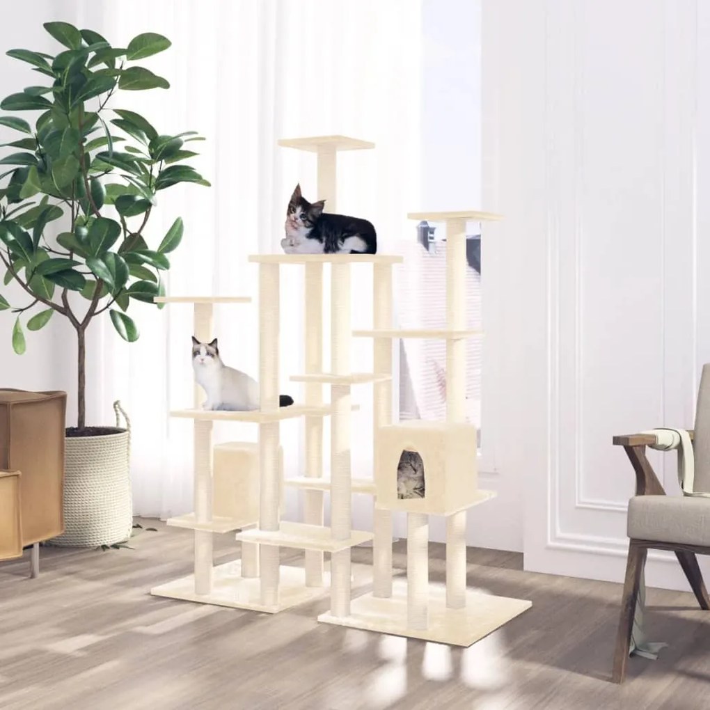 vidaXL Árvore para gatos c/ postes arranhadores sisal 145 cm cor creme