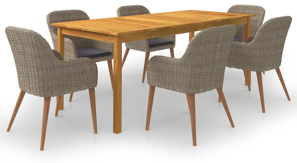 vidaXL 7 pcs conjunto de jantar para jardim castanho