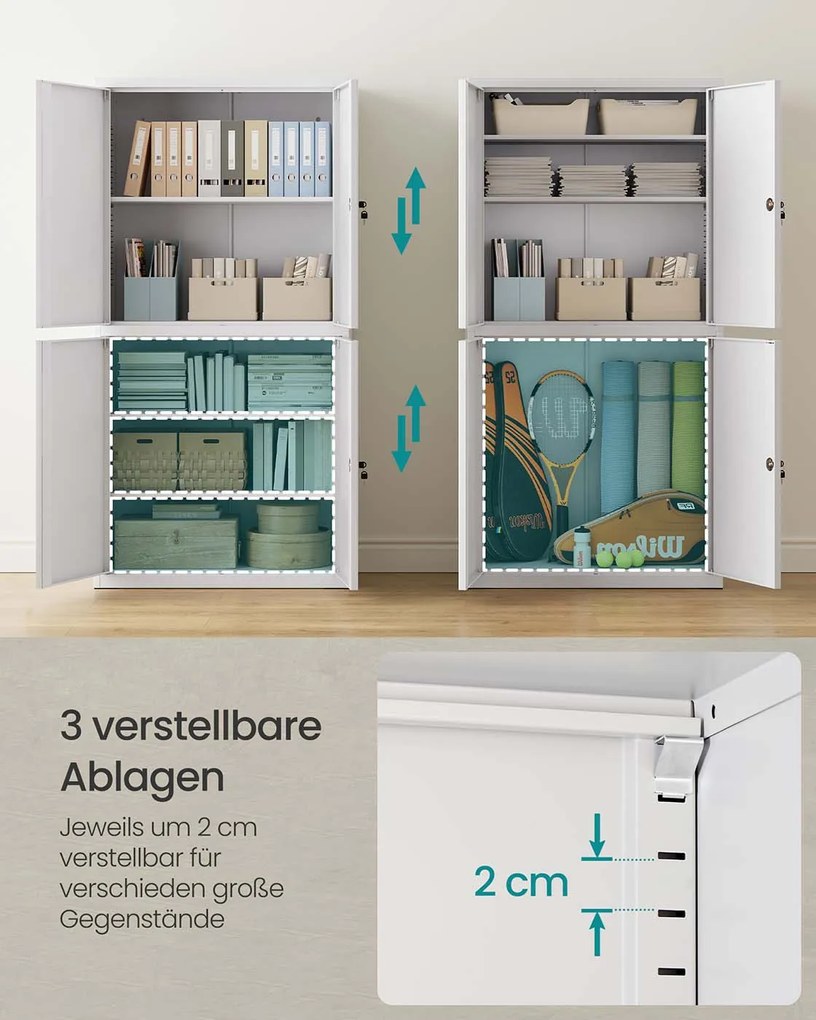 Armário arquivador com 4 portas e 5 prateleiras 40 x 80 x 180 cm cinzento mate