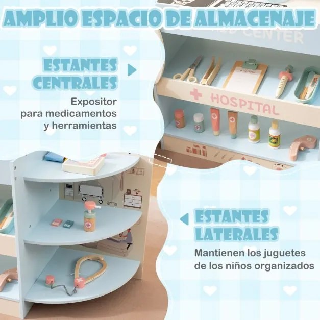 Conjunto de brincar aos médicos para crianças 115,5 x 30,5 x 72,5 cm com acessórios oftalmológicos e lâminas intercambiáveis para idades a partir dos