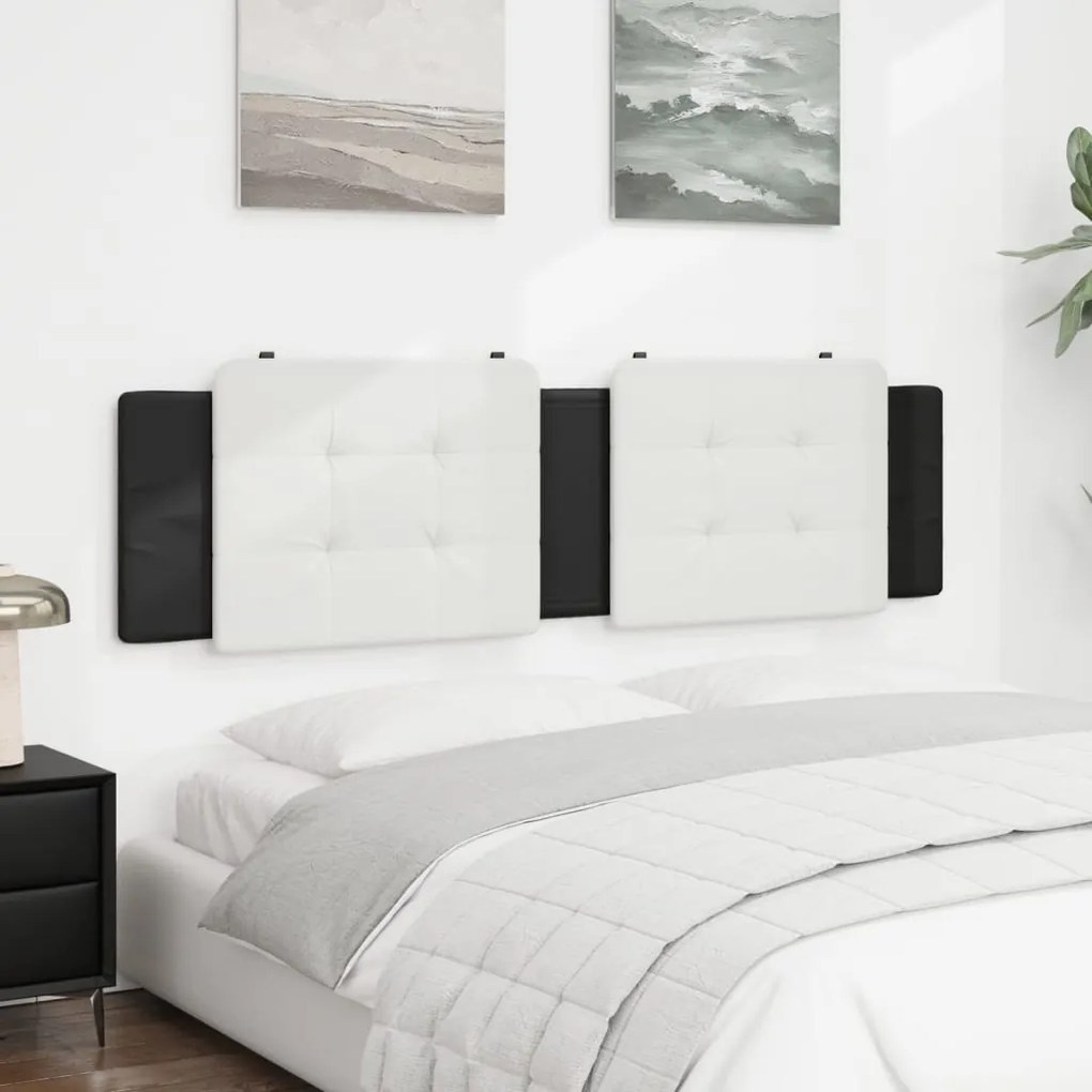 Almofadão de cabeceira 180 cm couro artificial branco e preto