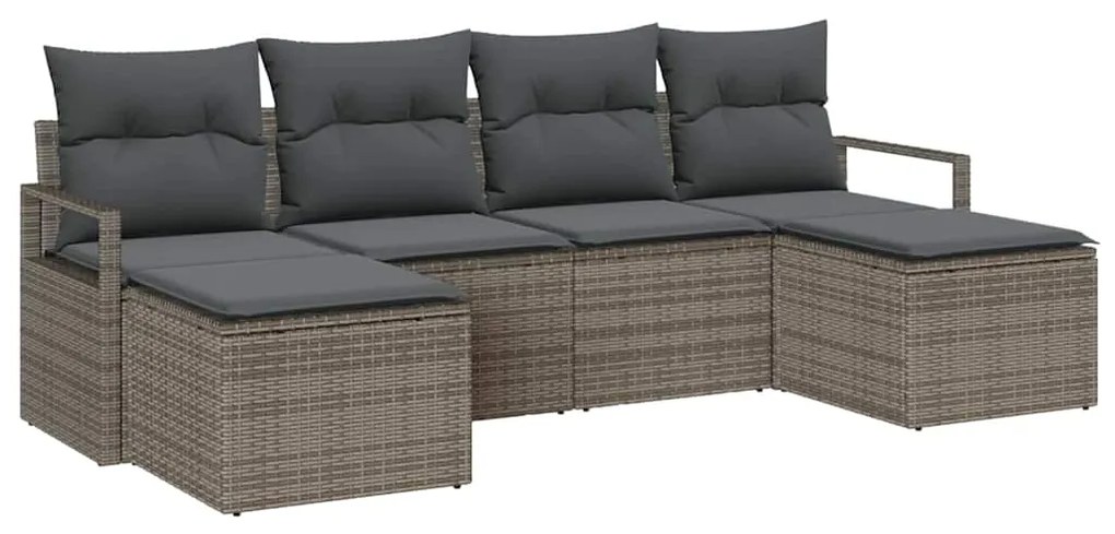 Conjunto de Sofá de Jardim com 6 Peças e Almofadas Cinza em Polyrattan