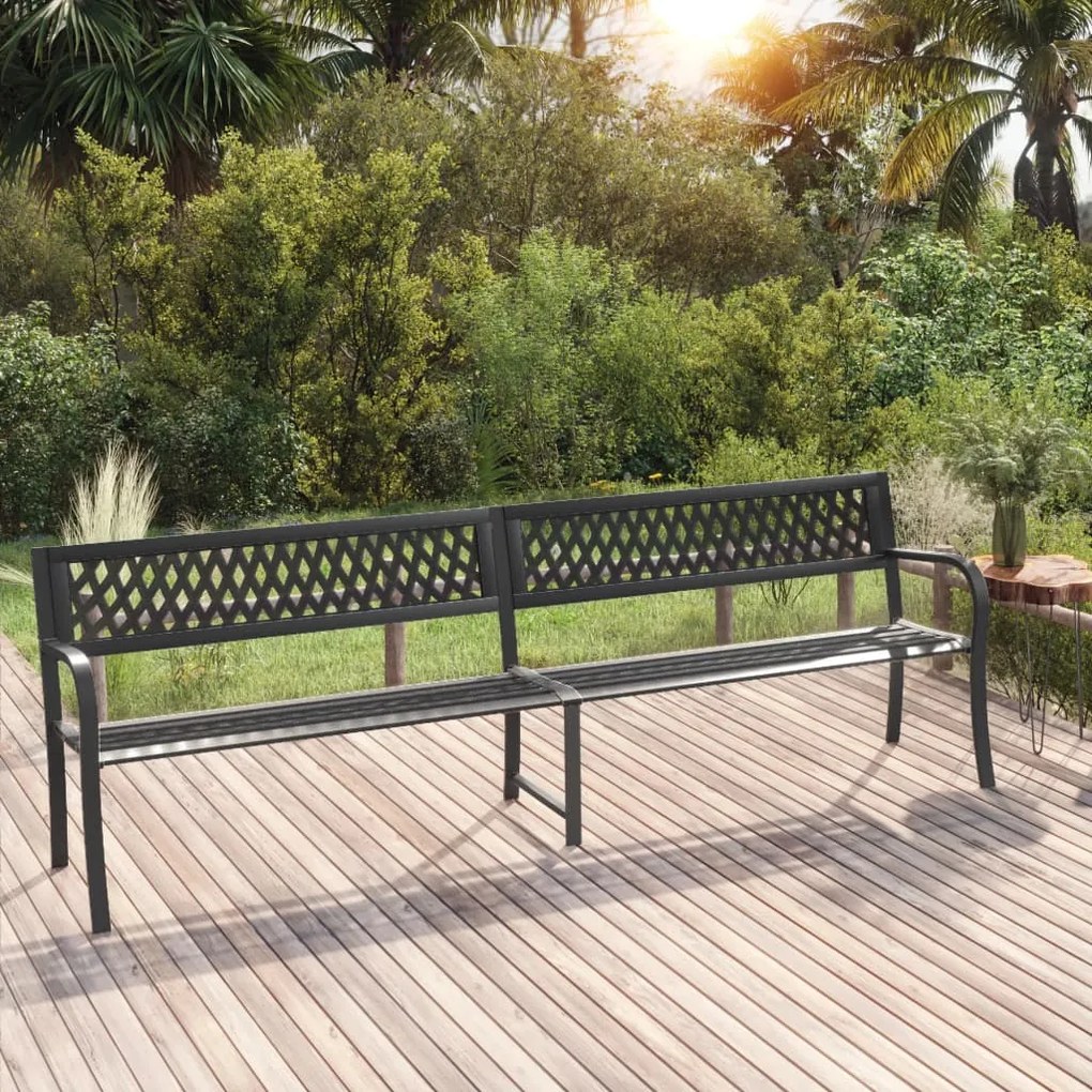 vidaXL Banco de jardim duplo 246 cm aço preto