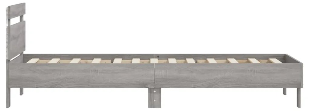 Estrutura de cama c/ cabeceira/luzes LED 90x190 cm cinza sonoma