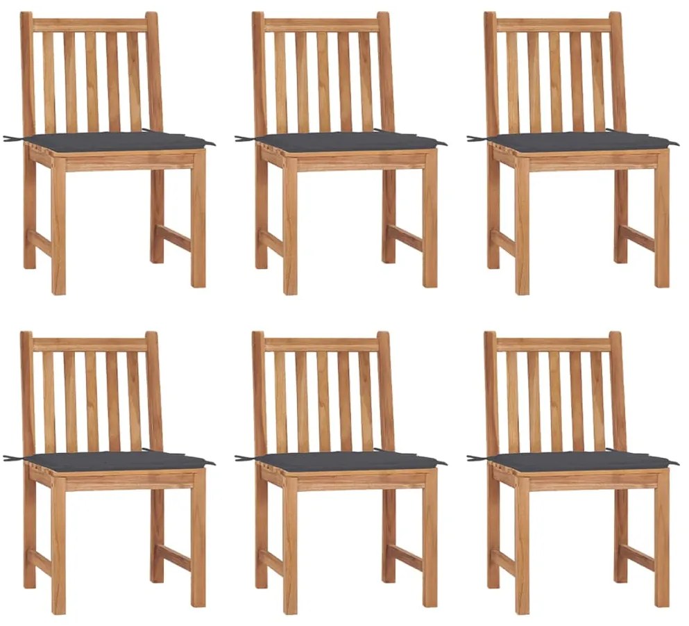 vidaXL Cadeiras de jardim 6 pcs c/ almofadões madeira de teca maciça