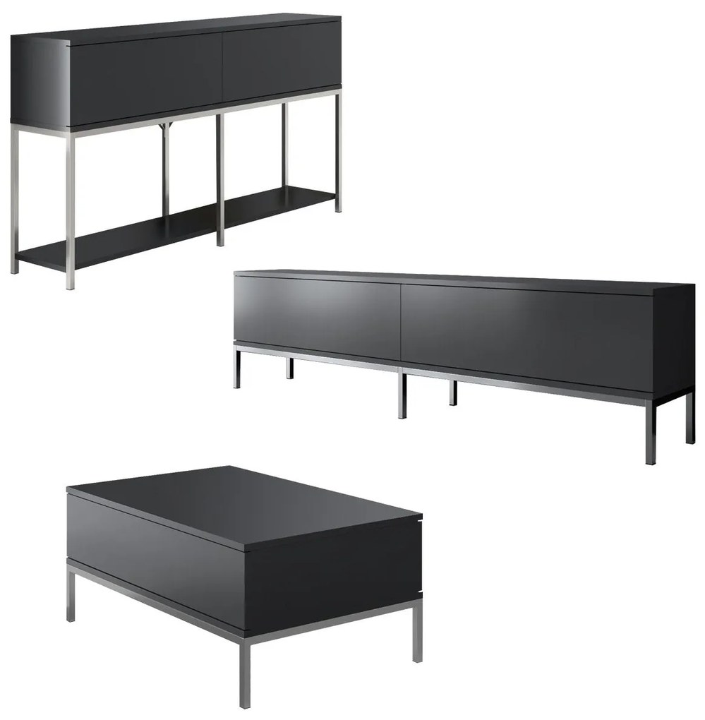 Conjunto de Mobiliário de Sala de Estar Lord – Antracite e Prateado –