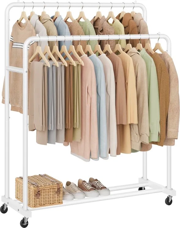 Guarda roupa Cabideiro 46,5 x 110 x 155,5 cm com rodas para arrumação flexível, branco mate