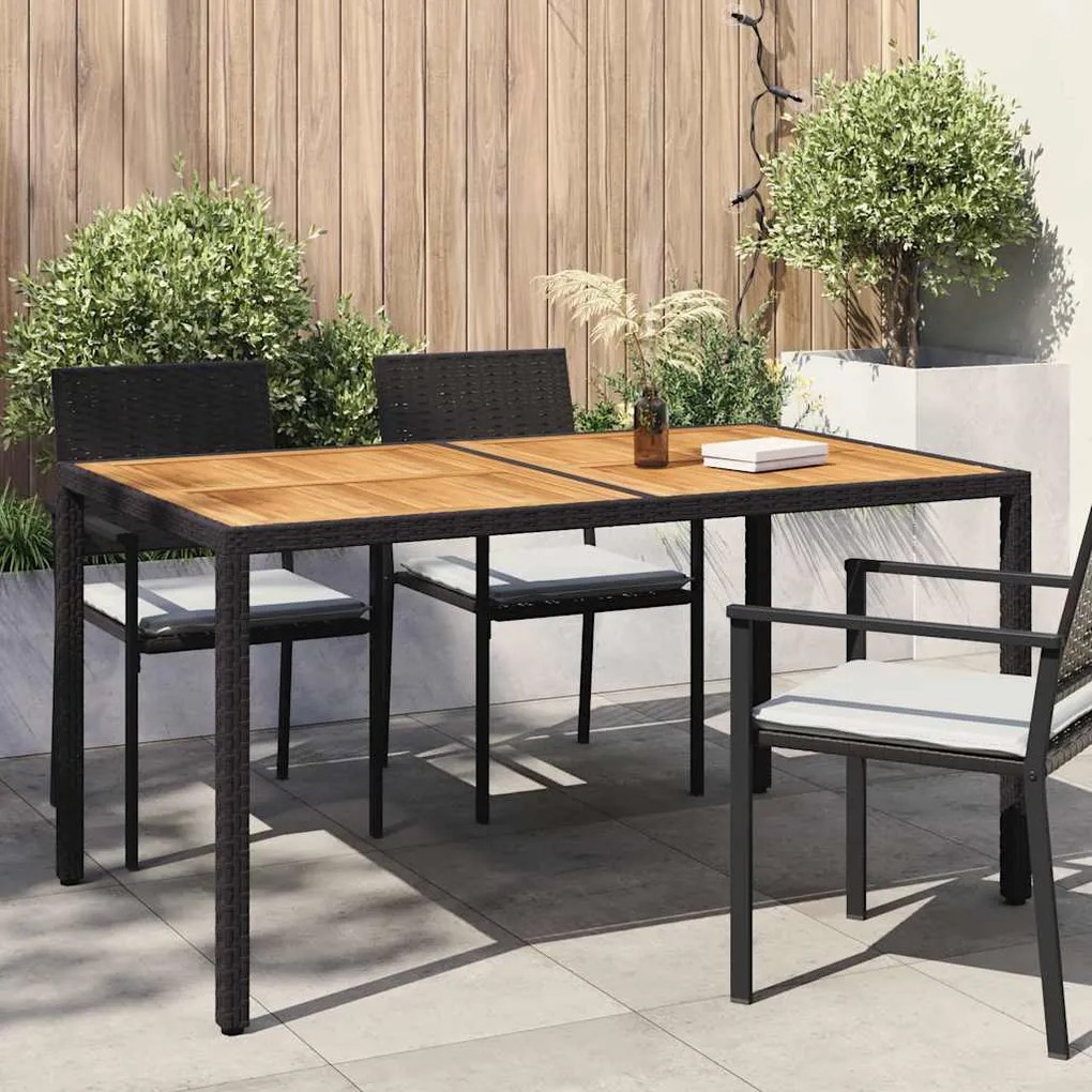 vidaXL Mesa de jardim 150x90x75 cm vime PE e madeira acácia preto