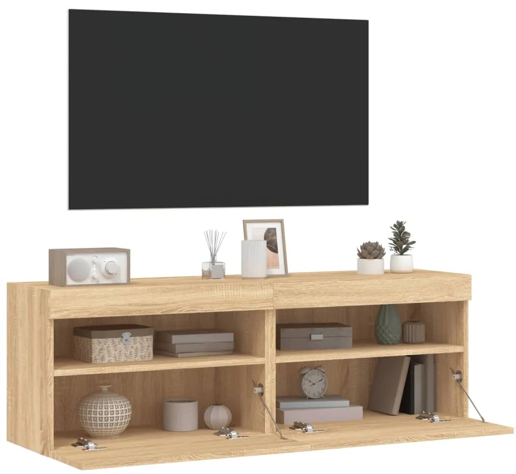 Móveis de parede para TV com luzes LED 2 pcs carvalho sonoma