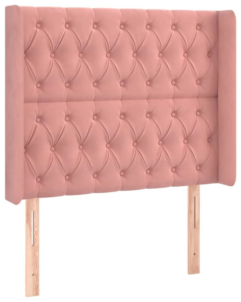 Cama box spring c/ colchão/LED 90x190 cm veludo rosa