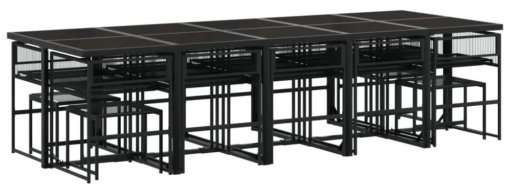 15 pcs conjunto de jantar p/jardim com almofadões vime PE preto