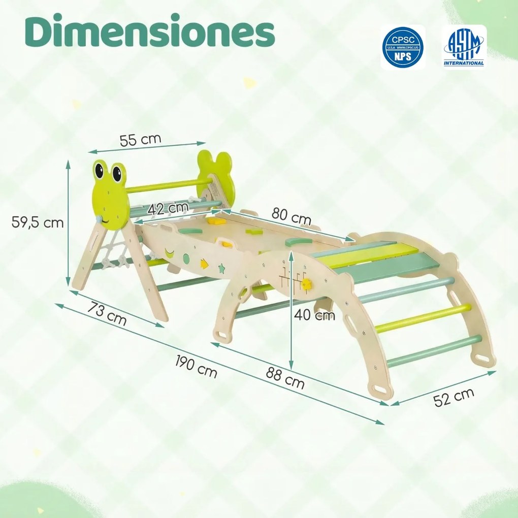 Conjunto de escalada triangular, ginásio dobrável com arco, rampa e escalada, brinquedo Montessori com blocos e labirinto para sala verde