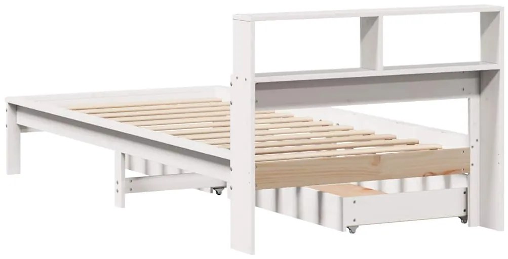 Cama com estante sem colchão 90x190 cm pinho maciço branco