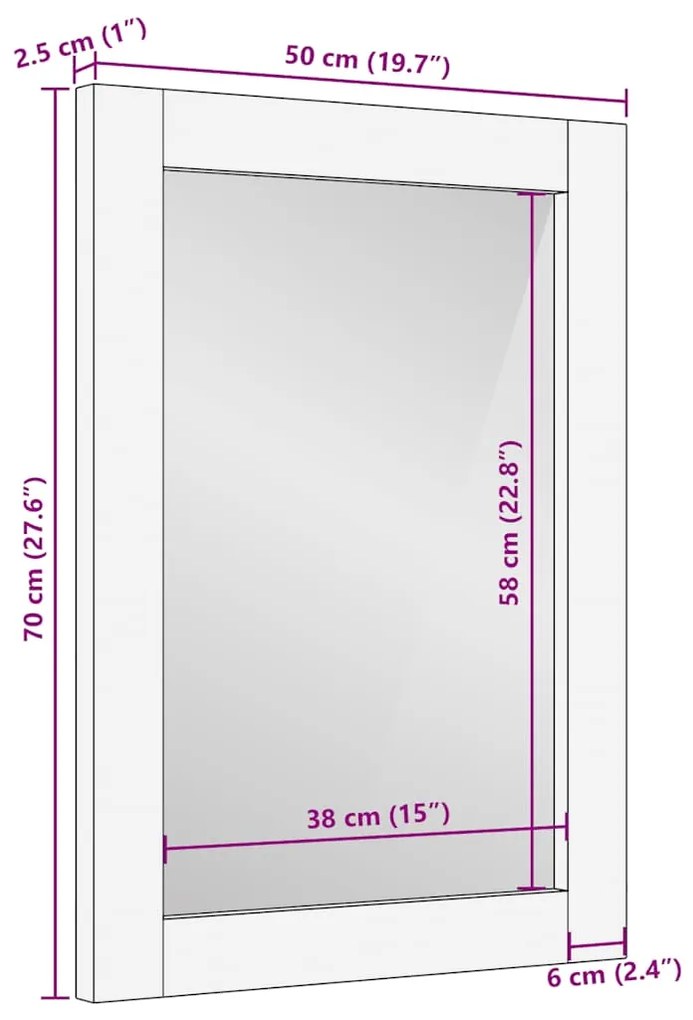 Espelho casa de banho 50x70x2,5 cm mangueira maciça castanho