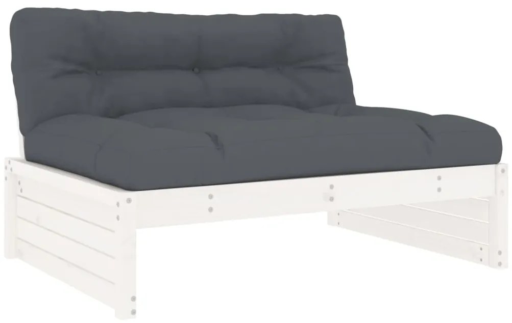 5pcs conjunto lounge jardim c/ almofadões madeira maciça branco