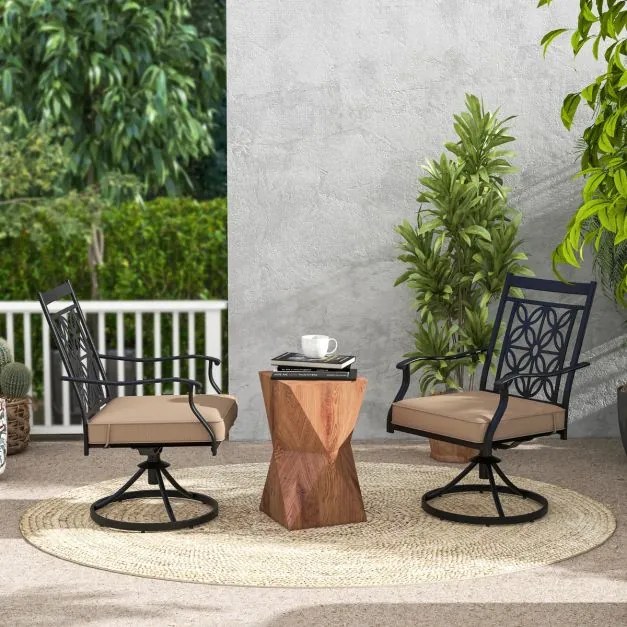 Conjunto de 2 cadeiras giratórias com estrutura metálica e impressão floral para jardim, piscina 70 x 60 x 92 cm Castanho, preto