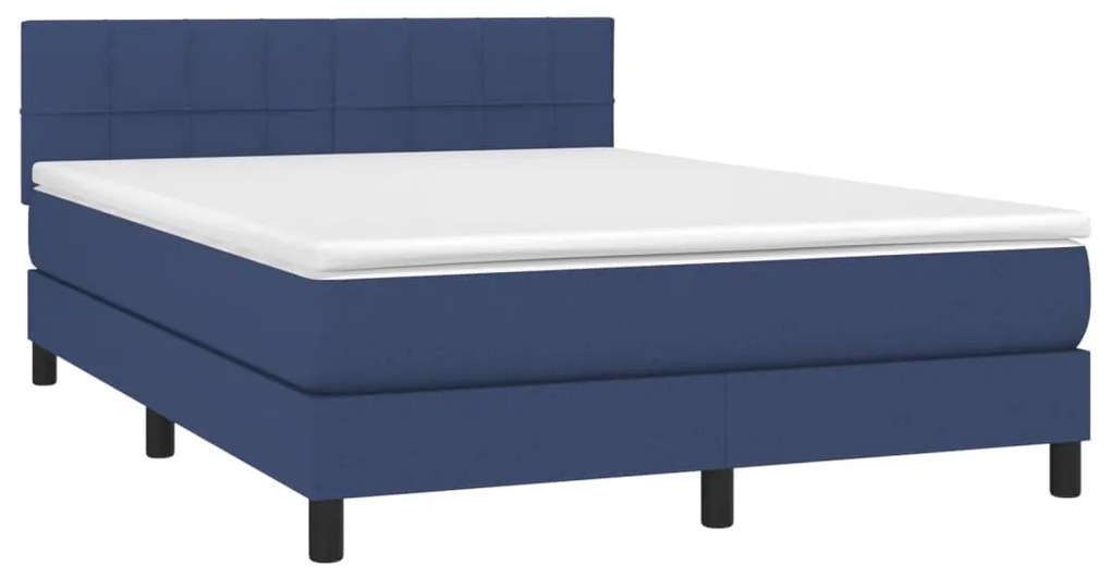 Cama box spring c/ colchão e LED 140x190 cm tecido azul