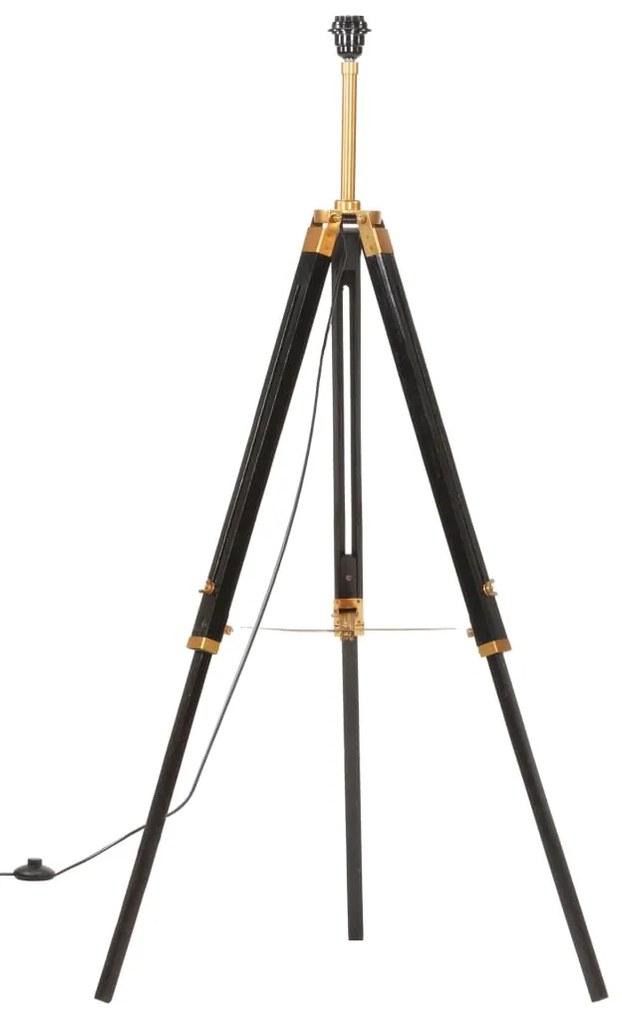 Candeeiro de chão tripé 141 cm teca maciça preto/dourado