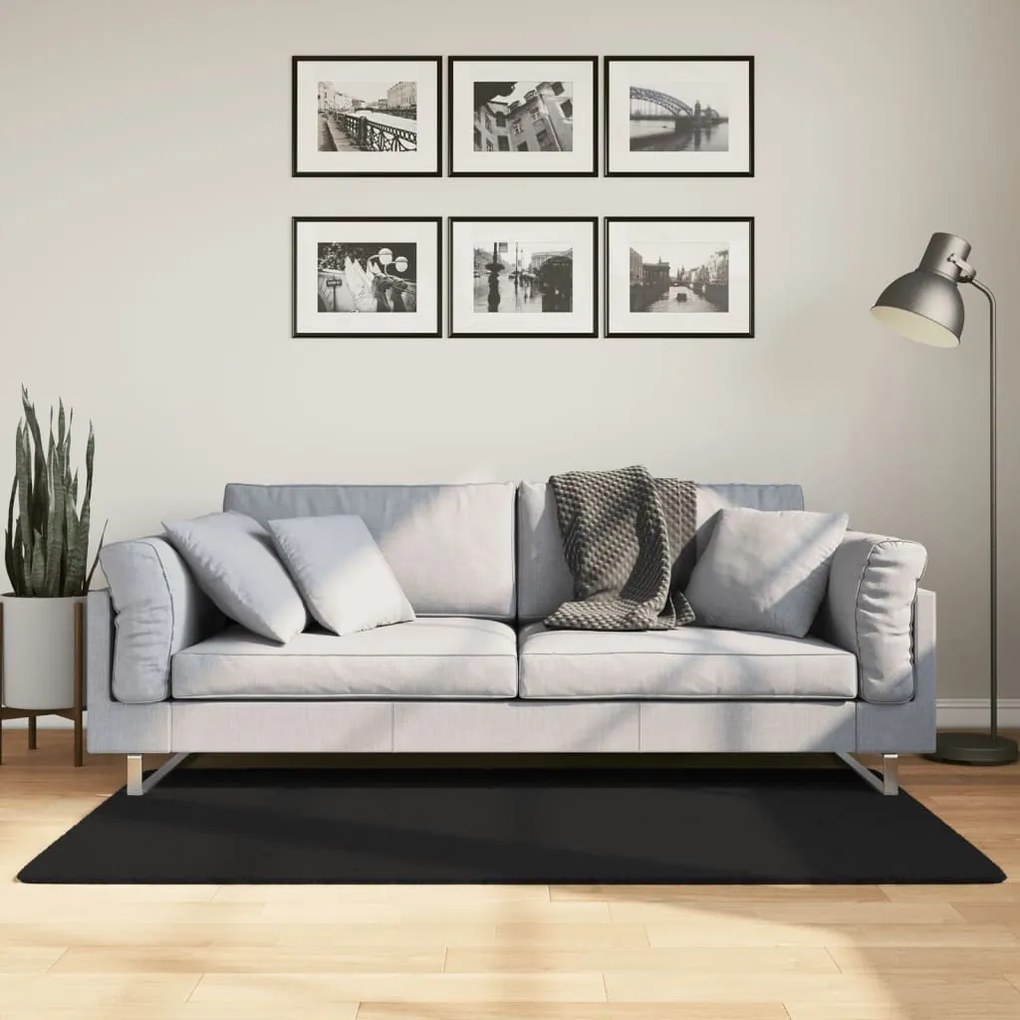 vidaXL Tapete pelo curto macio e lavável HUARTE 80x150 cm preto