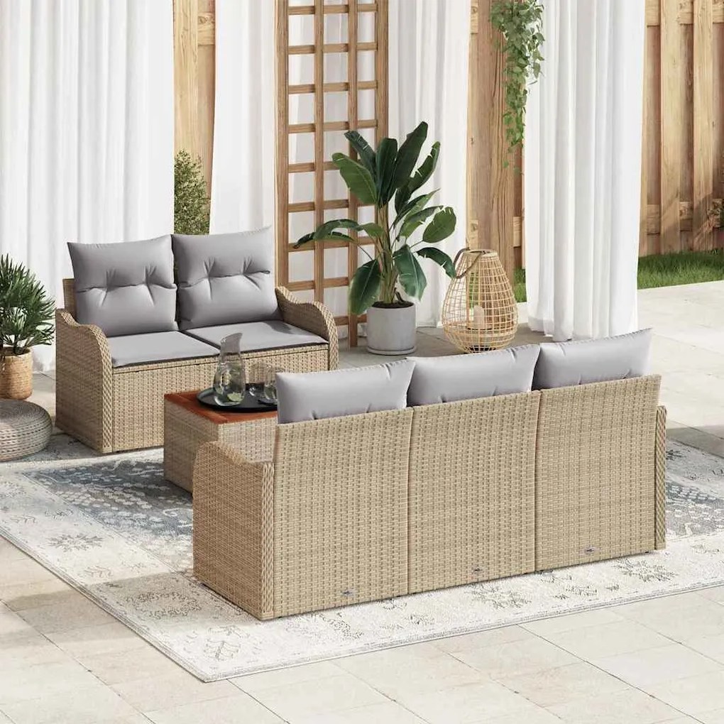 vidaXL Conjunto de Sofá de Jardim de 6 Peças com Almofadas Bege em Rattan Sintético