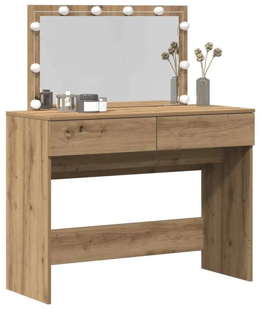 Mesa de Maquiagem com LED Carvalho Artesanal 100x40x120 cm