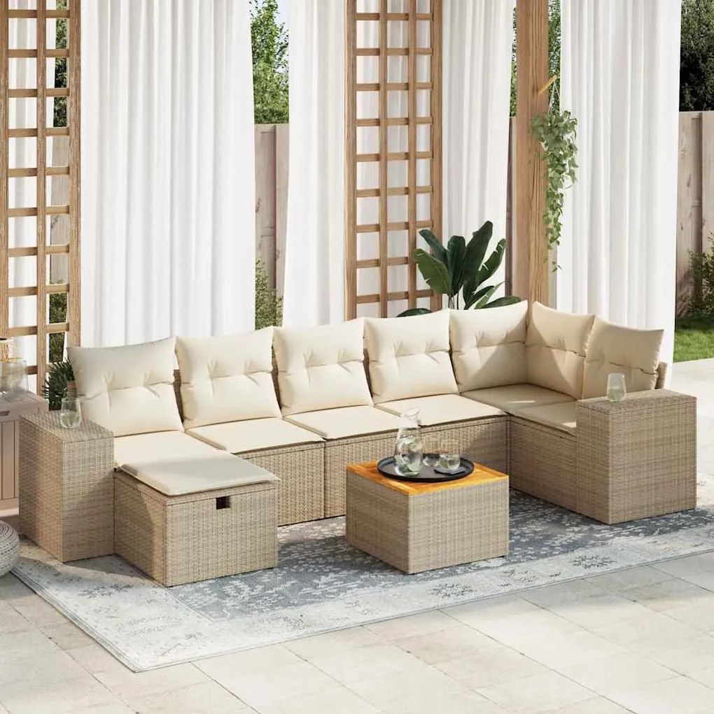 vidaXL 8 pcs conjunto de sofás p/ jardim com almofadões vime PE bege