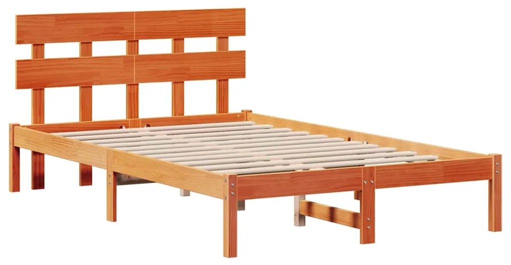 Estrado de Cama com Cabeceira Castanho Encerado 135x190 cm Madeira Sól