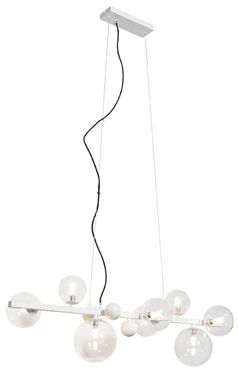 Candeeiro suspenso Art Deco branco com vidro transparente 8 luzes - David Art Deco