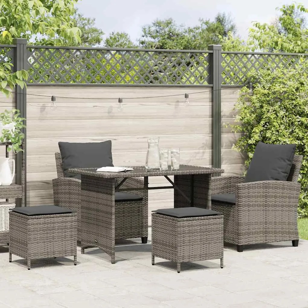 4 pcs conjunto sofás de jardim c/ almofadões vime PE cinzento