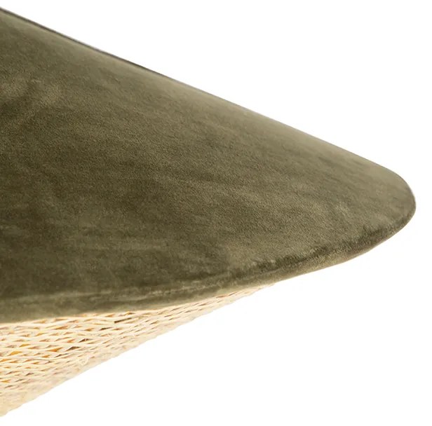 Candeeiro de suspensão rústico verde veludo com ráfia 60cm - Frills Can Country / Rústico,Oriental