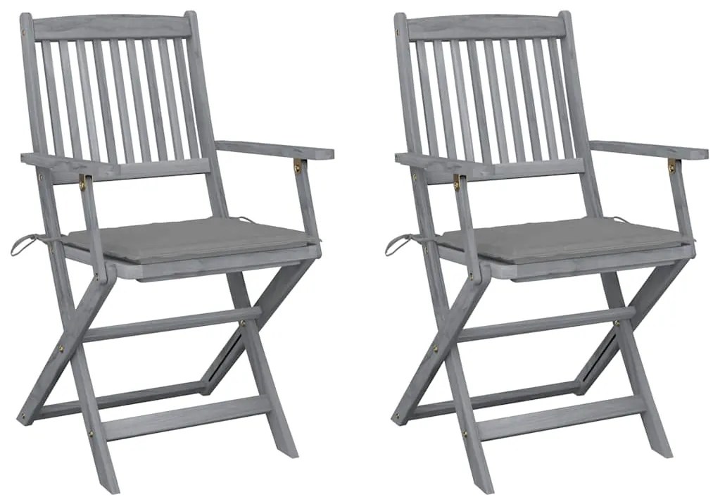 Cadeiras exterior dobráveis c/ almofadões 2 pcs acácia maciça