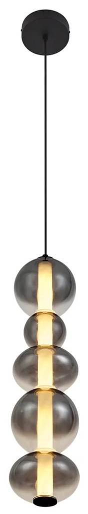 Candeeiro suspenso Art Deco preto com vidro fumado e transparente 5-luzes Incl. LED - Lizzy