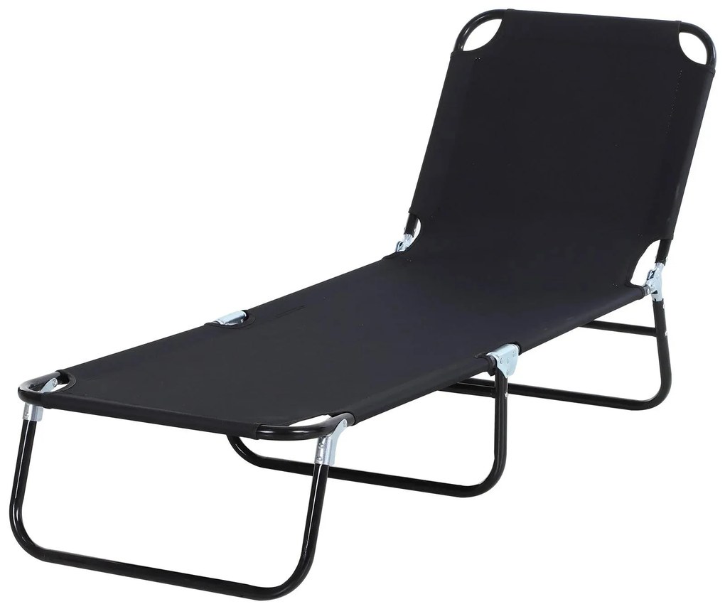 Outsunny Espreguiçadeira Jardim Dobrável de Praia Reclinável Exterior 3 Posições Ângulo Ajustável Carga 120 kg 190x56x28 cm Preto | Aosom Portugal