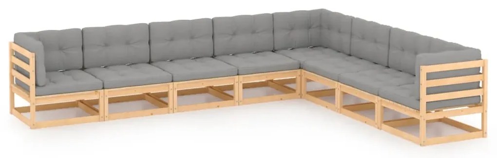 8 pcs conjunto lounge de jardim c/ almofadões pinho maciço