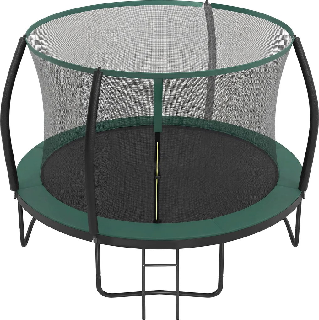 Trampolim 305 cm d, trampolim de jardim com rede de segurança, barras curvas com 180 cm de altura  Preto-verde escuro