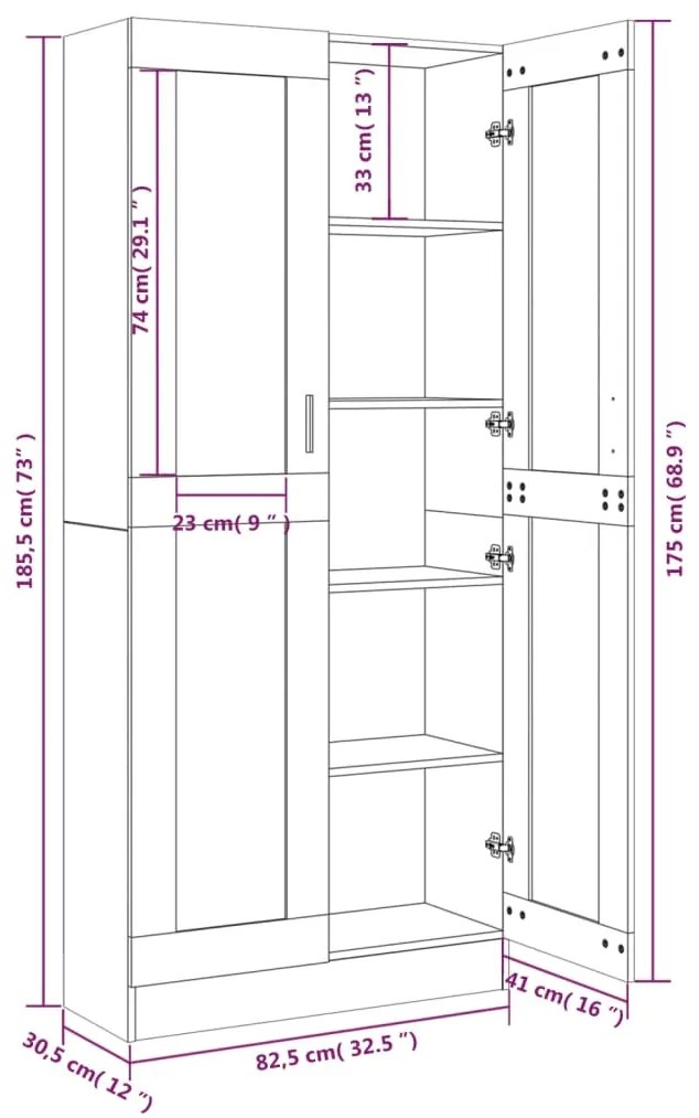 Vitrine 82,5x30,5x185,5 cm derivados madeira cinzento sonoma