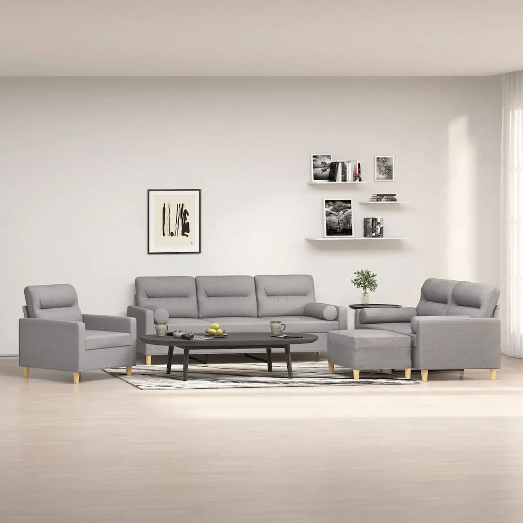 vidaXL 4 pcs conjunto de sofás c/ almofadões tecido cinza-claro