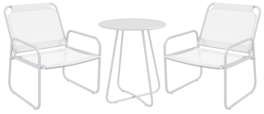 Outsunny Conjunto de Móveis de Jardim com 1 Mesa Redonda e 2 Cadeiras Estrutura de Aço e Apoio para os Braços Branco | Aosom Portugal