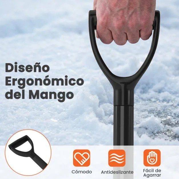 Pá de neve portátil leve com cabo de alumínio e pega ergonómica para entradas, passeios, jardins Laranja